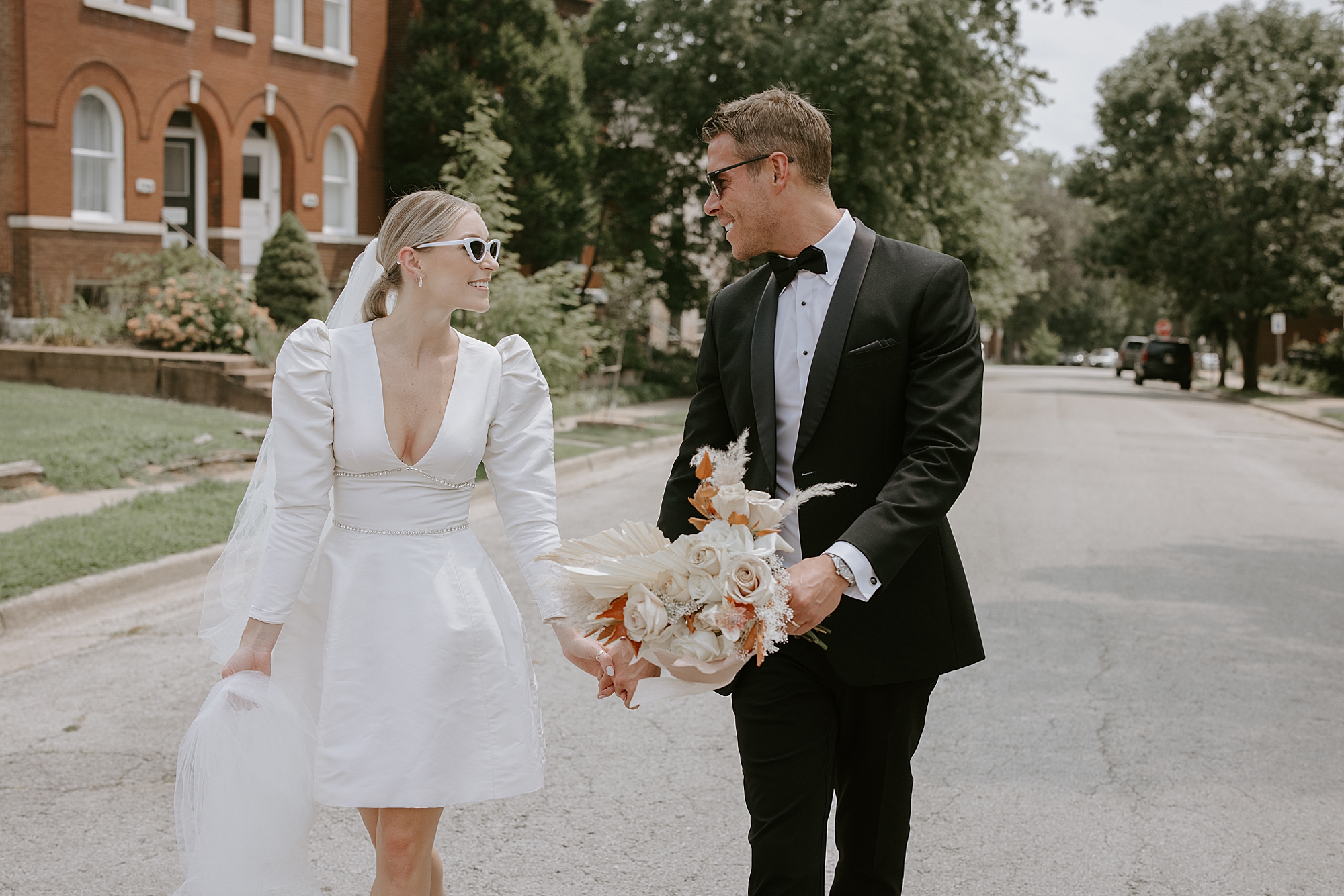 bride and groom portraits idea; couple's portraits with sunglasses